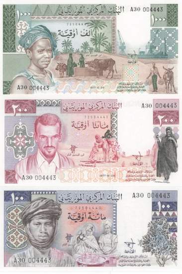 Mauretanien p3A - p3C 100 - 1000 Ouguiya 1975